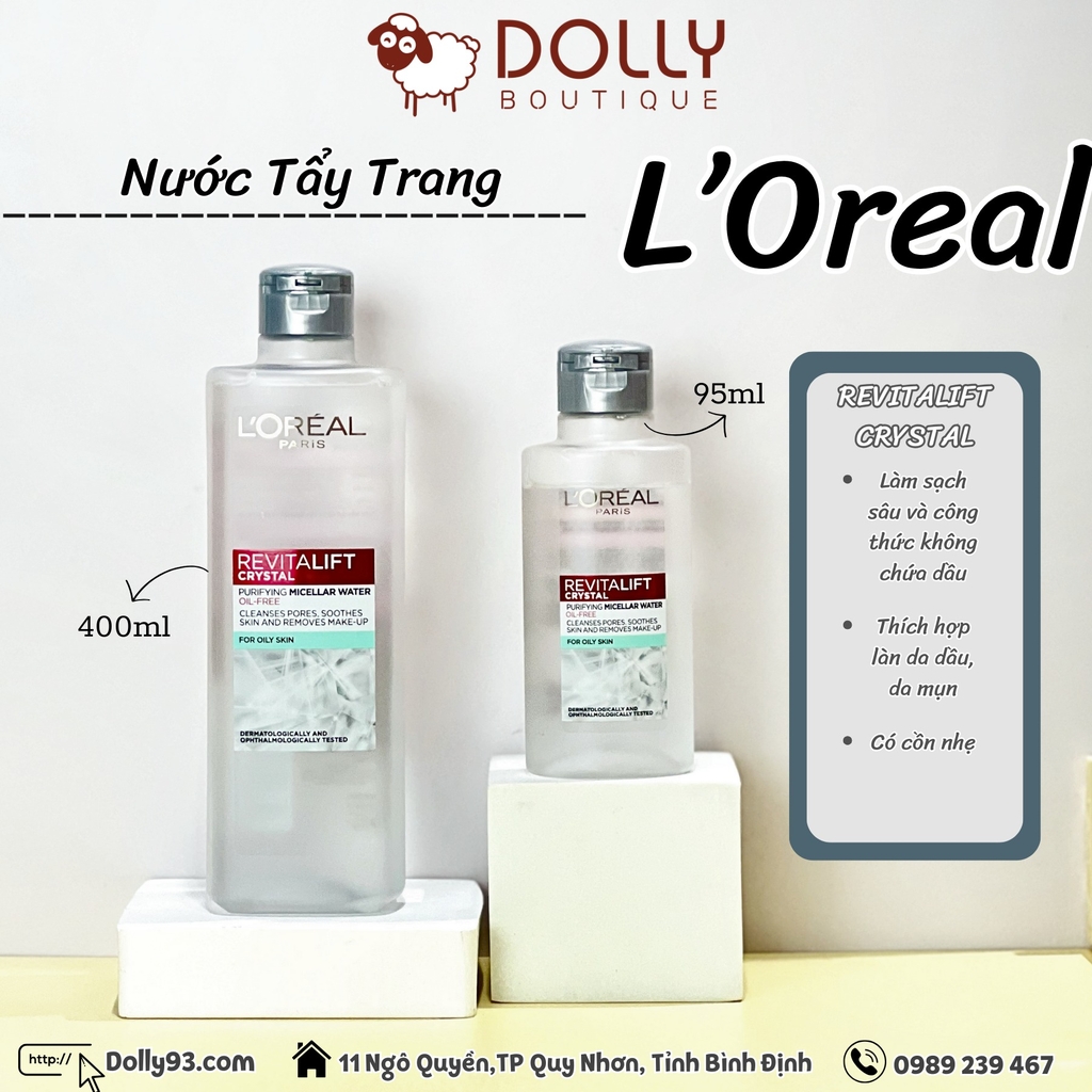 Nước Tẩy Trang Làm Sạch Sâu Cho Da Dầu L'Oréal Revitalift Crystal Purifying Micellar Water - 400ml