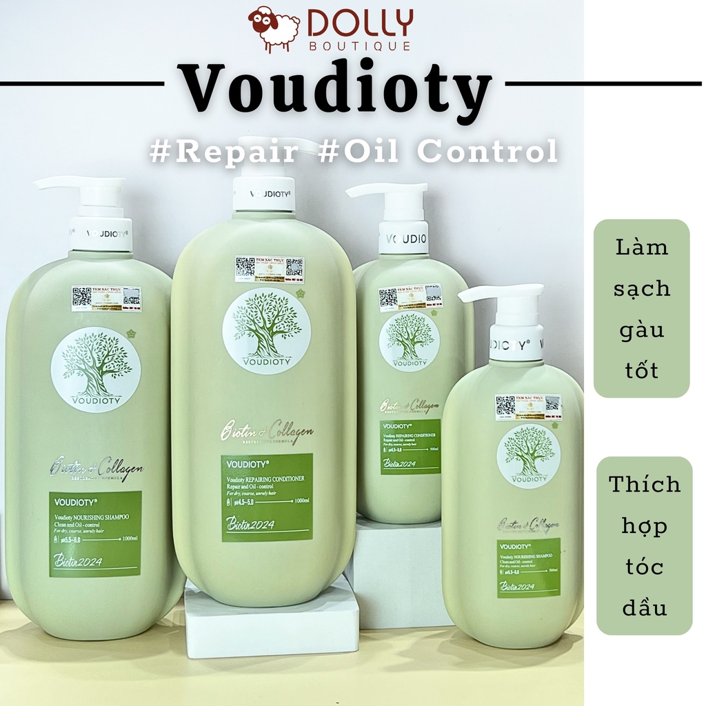 Bộ Gội Xả Voudioty Biotin & Colagen Clean, Repair And Oil-control (Xanh Lá - Kiềm Dầu) - 1000ml*2