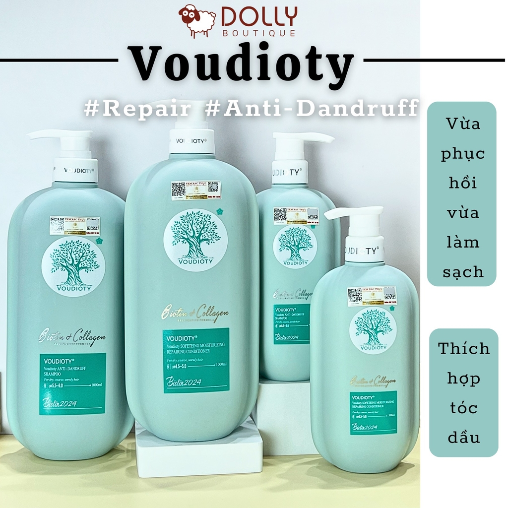 Bộ Gội Xả Voudioty Biotin & Colagen Sofeteing Moisturizing (Xanh dương - Trị Gàu) - 500ml*2