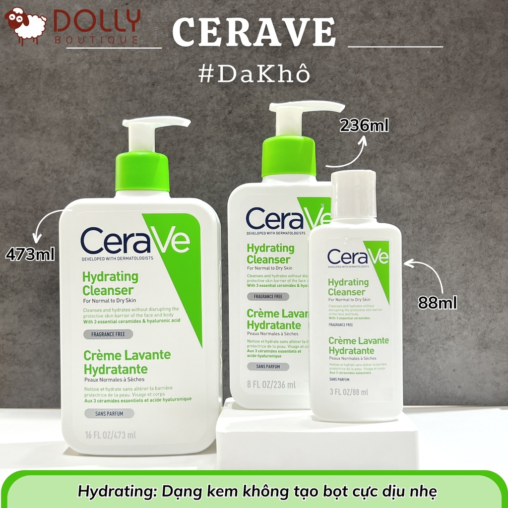 Sữa Rửa Mặt Dành Cho Da Nhạy Cảm CeraVe Hydrating Cleanser 236ml Bản Pháp [Hàng Nhập Khẩu]