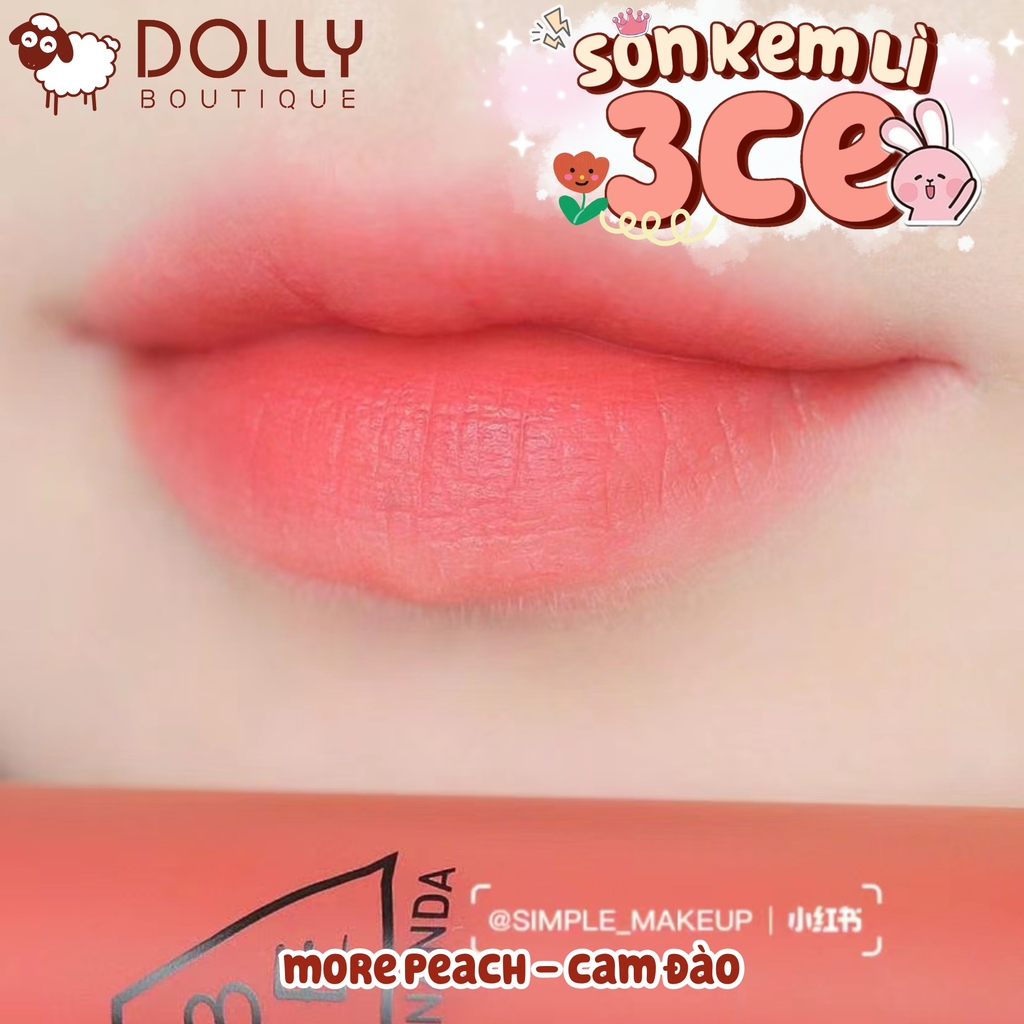 Son Kem Lì 3CE Blur Water Tint #More Peach ( Màu Cam Đào ) - 4.6g
