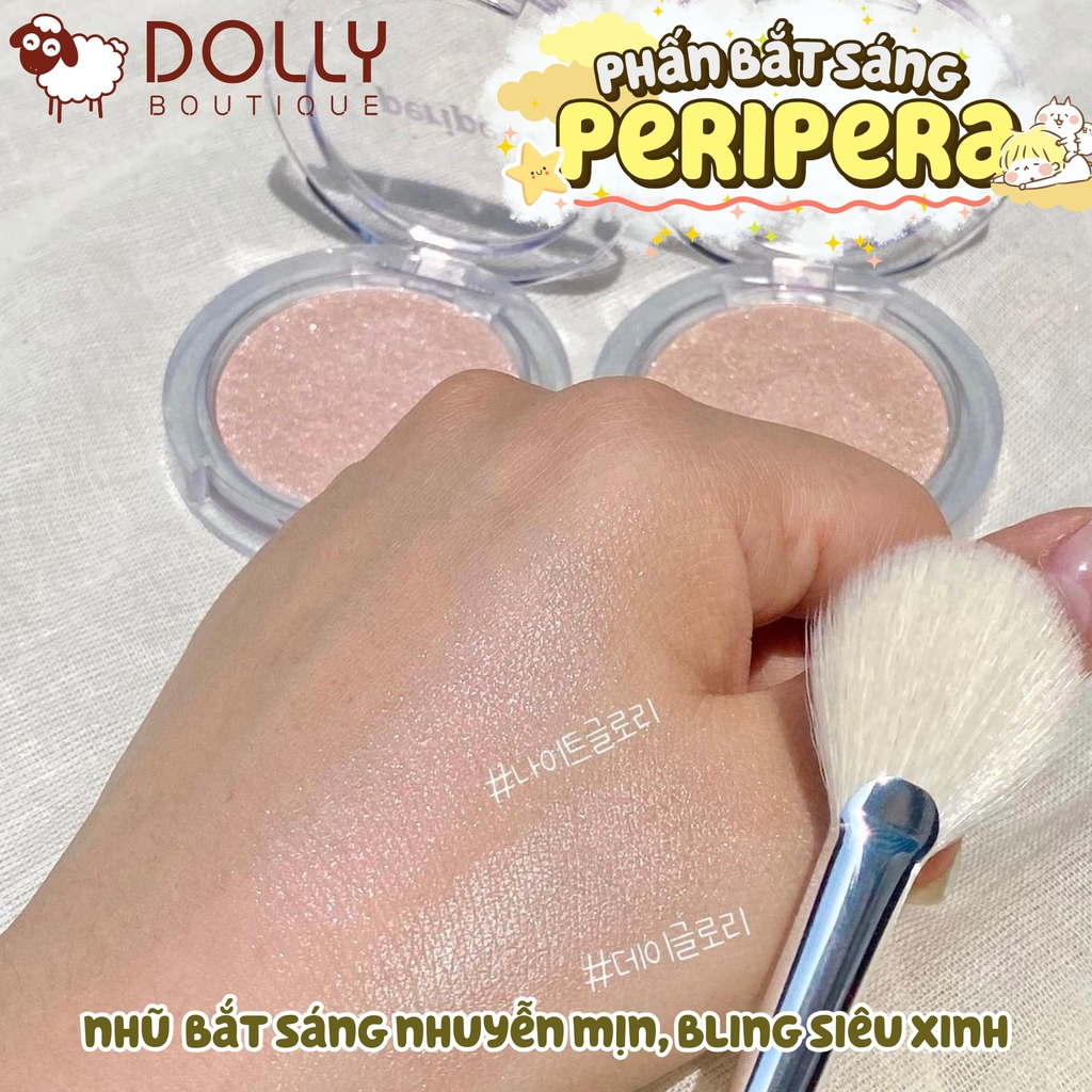 Phấn Bắt Sáng Kèm Cọ Peripera Pure Glory Highlighter Set #02 Night Glory (Ánh Hồng) - 3g