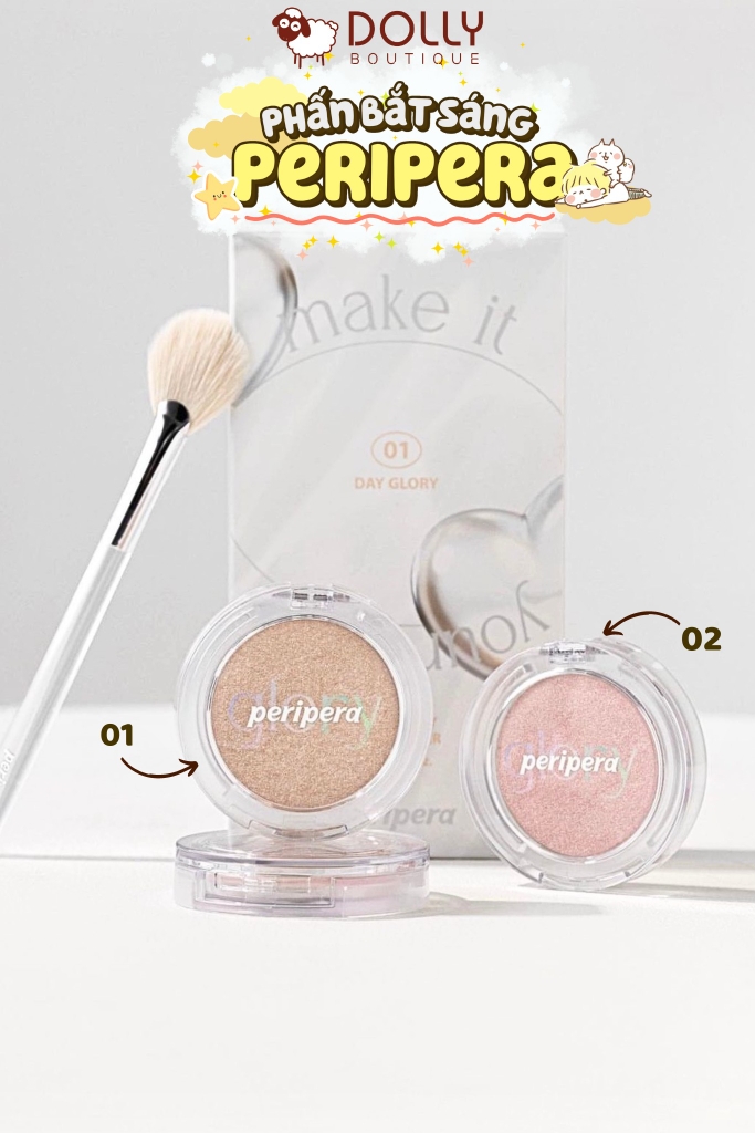 Phấn Bắt Sáng Kèm Cọ Peripera Pure Glory Highlighter Set #02 Night Glory (Ánh Hồng) - 3g