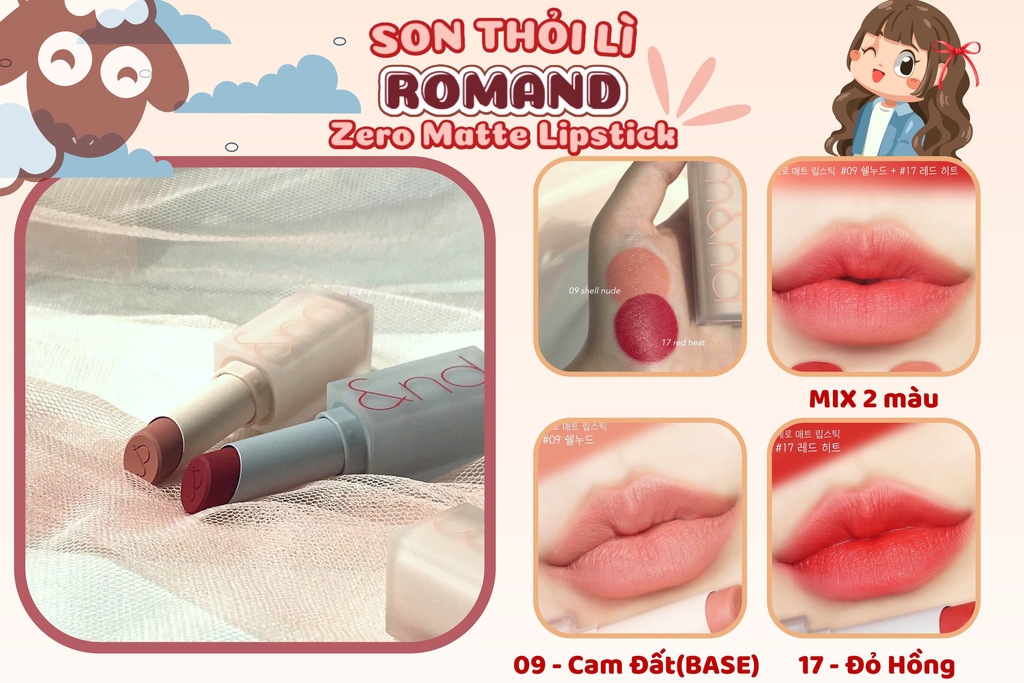 Son Thỏi Siêu Mịn Romand New Zero Matte Lipstick 09- Shell Nude 3g (Màu Cam Đất)