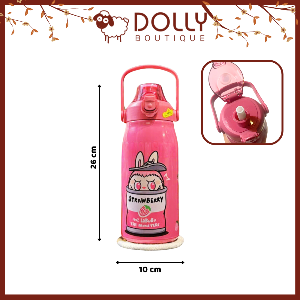 Bình Nước Giữ Nhiệt Inox 316 Có Nắp Bật Hoạt Tiết Labubu 1200ml