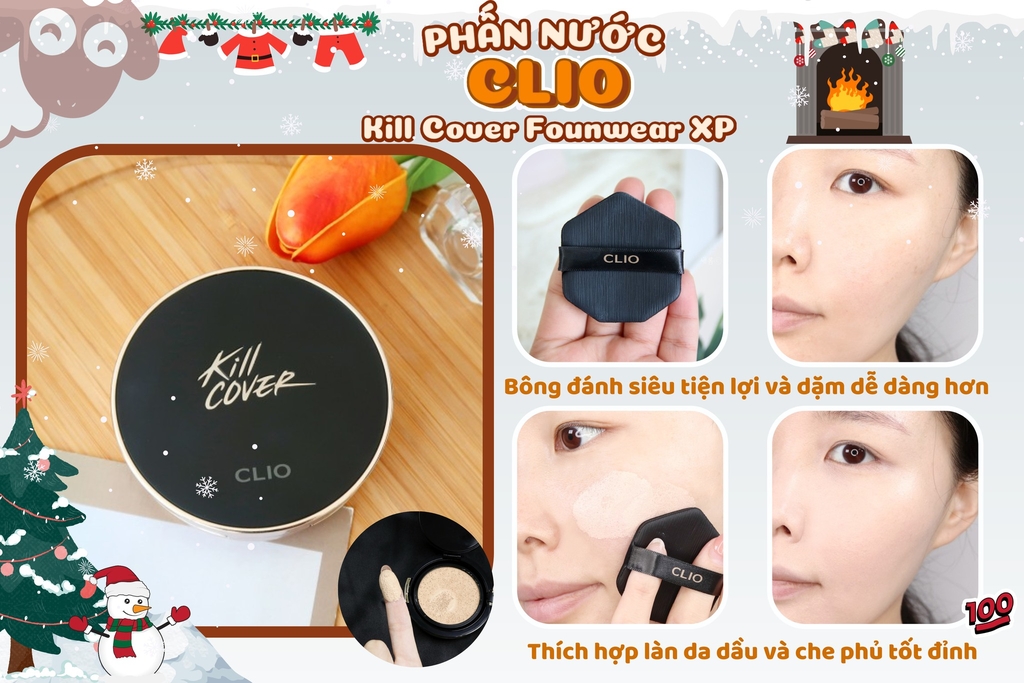 Phấn Nước Kiềm Dầu, Lâu Trôi Clio Kill Cover Founwear Cushion - 15g*2 #03 Linen