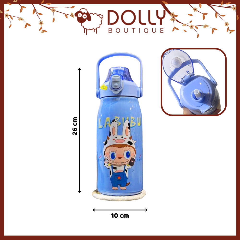 Bình Nước Giữ Nhiệt Inox 316 Có Nắp Bật Hoạt Tiết Labubu 1200ml