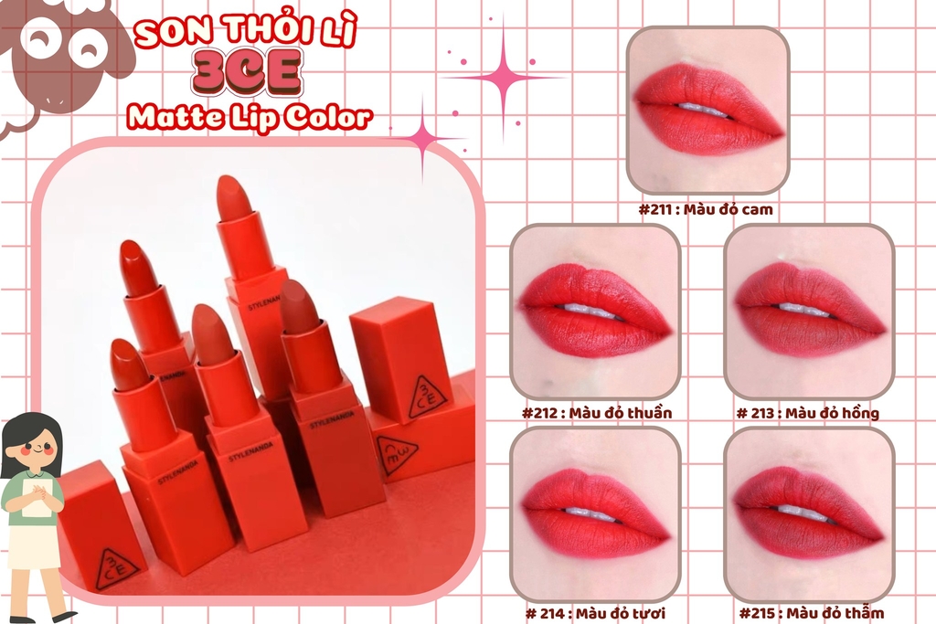 Son thỏi lì 3CE Red Recipe Matte Lip Color 3.5gr  #214 SQUEEZING