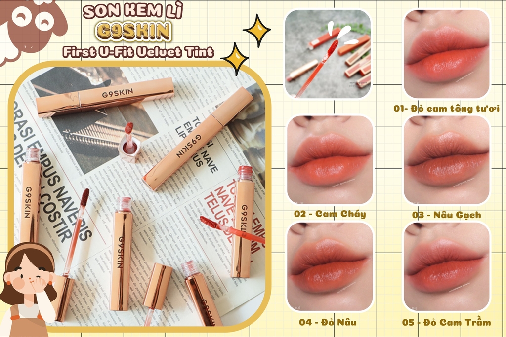 Son Kem G9Skin First V-Fit Velvet Tint #01 Red Amber (Đỏ Cam)