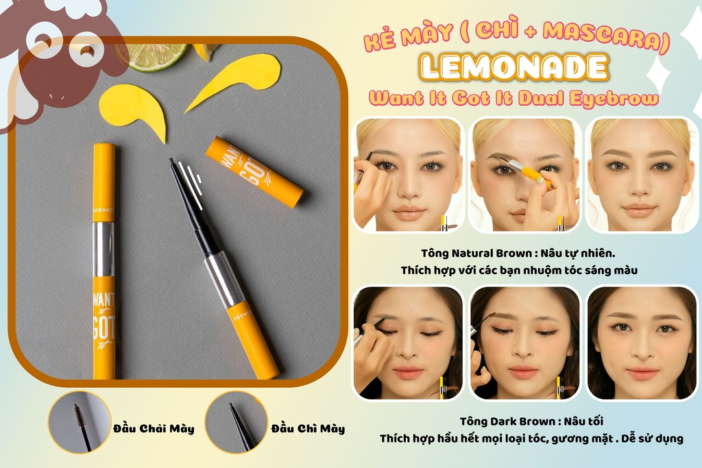 Chì Kẻ Mày 2 Đầu Lemonade Want It Got It Dual EyeBrow #01 Dark Brown (Nâu Đậm)