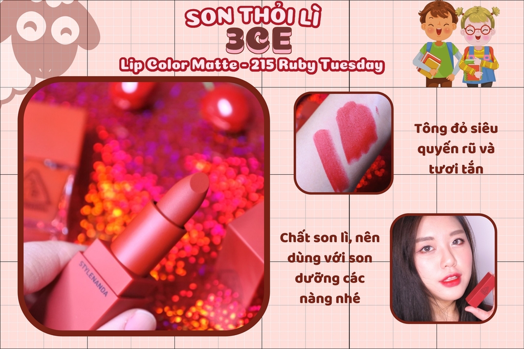 Son Thỏi 3CE Red Recipe Lip Color #215 Ruby Tuesday (Màu Đỏ Trầm)