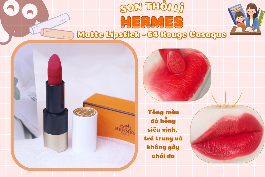 Son Thỏi Hermes Rouge Hermes Matte Lipstick - 64 Rouge CasaQue (Màu Đỏ Hồng)