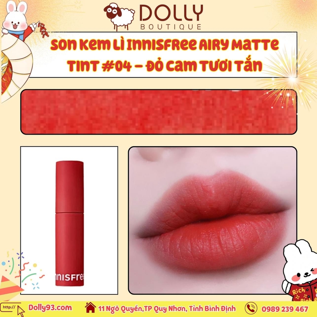 Son Kem Lì Innisfree Airy Matte Tint - 04 Apple Red 3.8 g