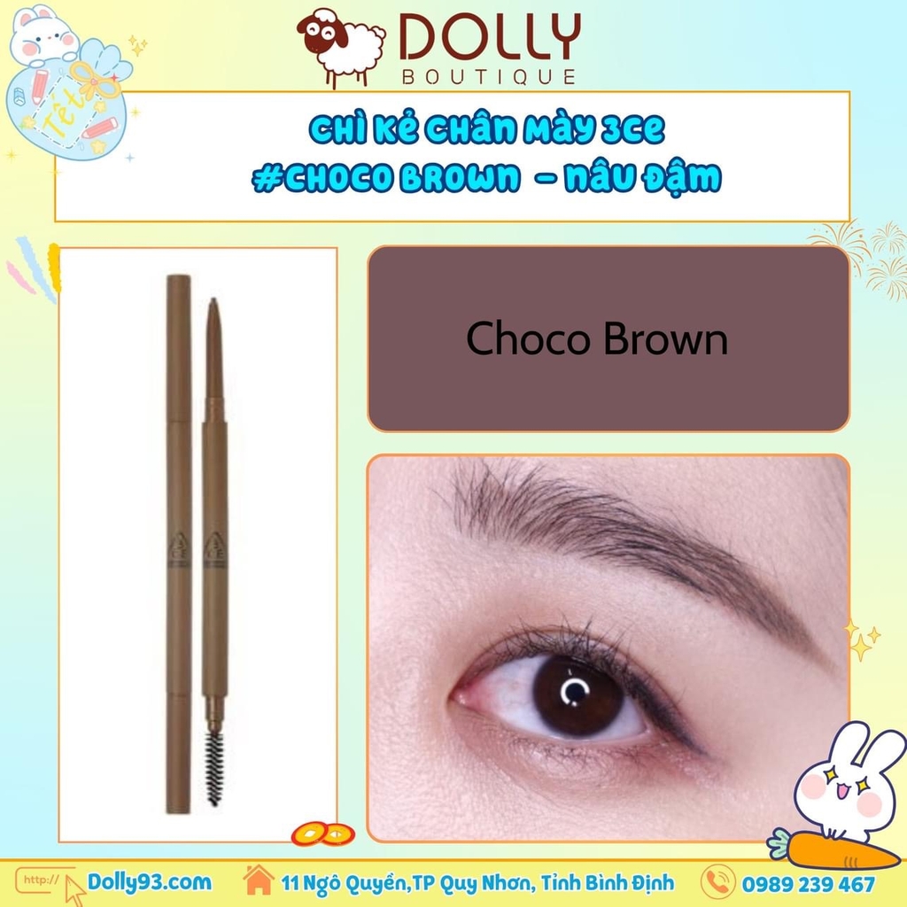 Chì Mày Siêu Mảnh 3CE Stylenanda Super Slim Eye Brow Pencil #Choco Brown (Nâu Đen)