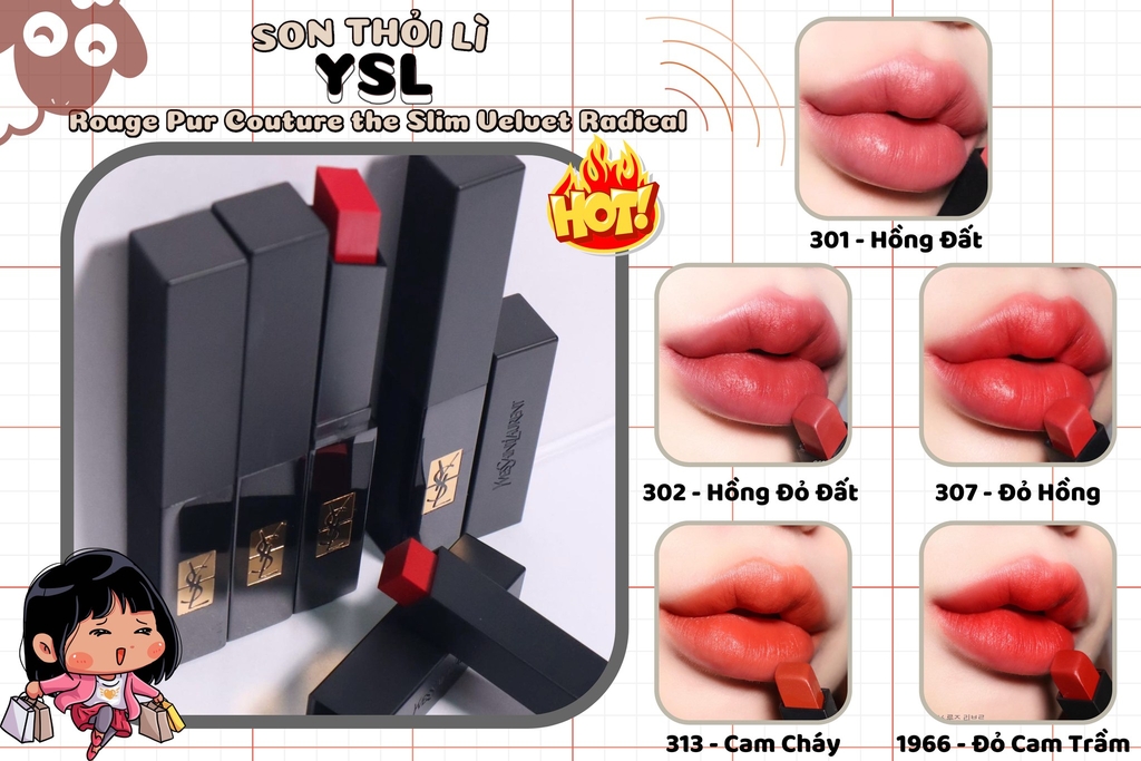 Son Thỏi Lì YSL The Slim Velvet Radical Matte Lipstick #307 Fiery Spice ( Màu Đỏ Cam )