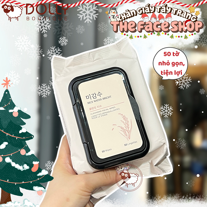 Khăn Giấy Tẩy Trang Làm Sáng Da The Face Shop Rice Water Bright Cleansing Facial Wipes- 50 Tờ NĐ