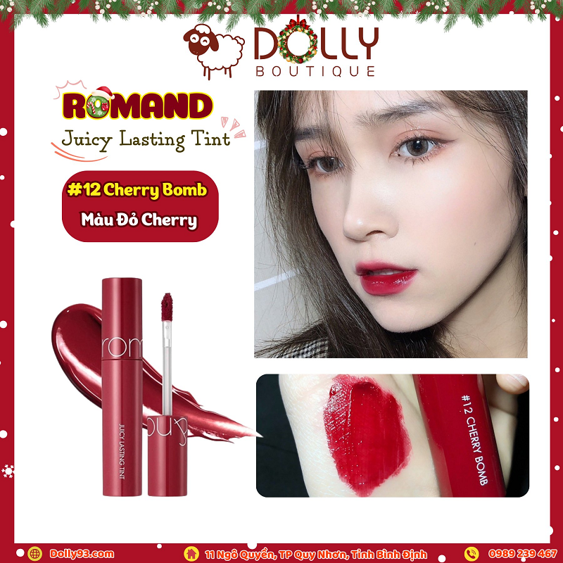 Son Kem Dạng Tint Bóng Romand Juicy Lasting Tint #12 Cherry Bomb (Màu Đỏ Cherry)