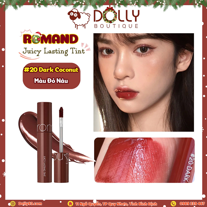 Son Kem Dạng Tint Bóng Lì Romand Juicy Lasting Tint Ripe #20 Dark Coconut (Màu Đỏ Nâu)