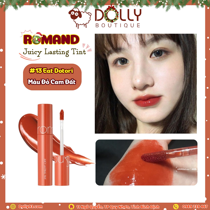 Son Tint Romand Juicy Lasting Tint #13 Eat Dotori (Màu Đỏ Cam Đất)