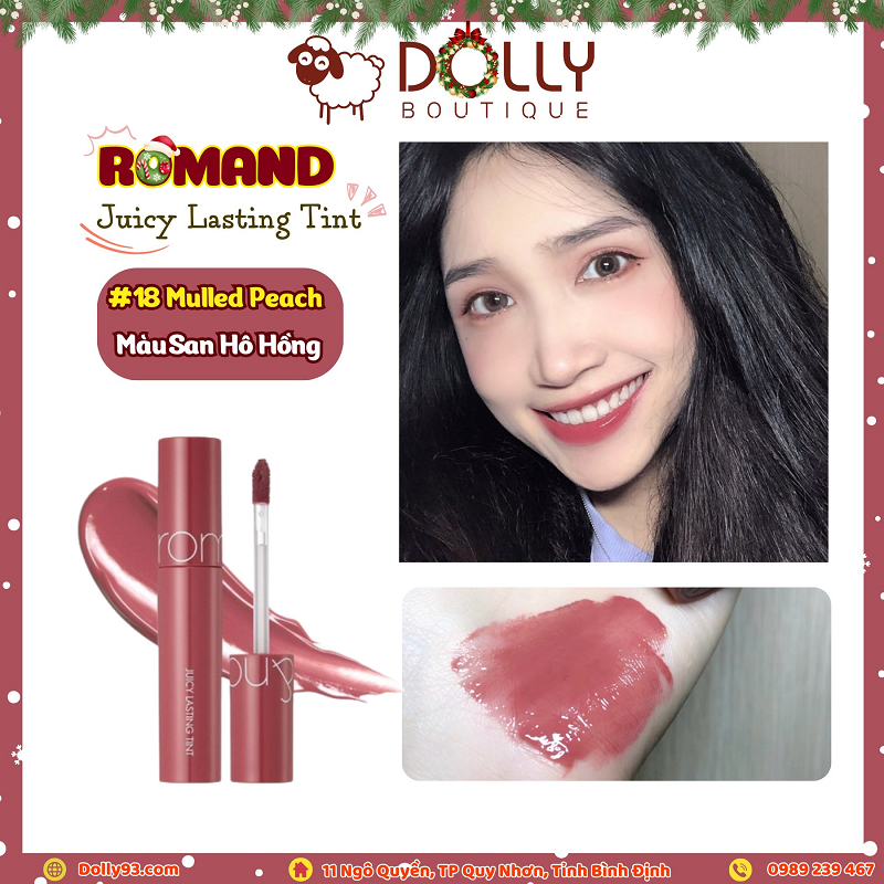 Son Kem Dạng Tint Bóng Romand Juicy Lasting Tint #18 Mulled Peach (San hô ánh cam) - 5.5g