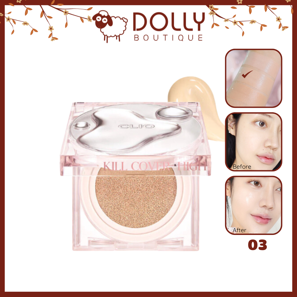 Phấn Nước Clio Kill Cover High Glow Cushion SPF50+ PA++++ #03 Linen (Da Trung Bình) - Kèm Lõi