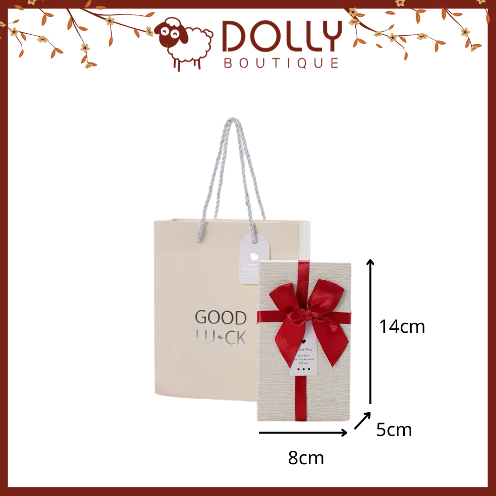 Hộp Quà Nhỏ Trắng Nơ Đỏ 14*8*5cm Kèm Túi
