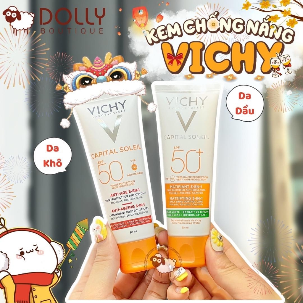 Kem Chống Nắng Bảo Vệ & Giảm Các Dấu Hiệu Lão Hóa Dành Cho Da Khô Vichy Capital Soleil Anti-Ageing 3-In-1 SPF50 - 50ml