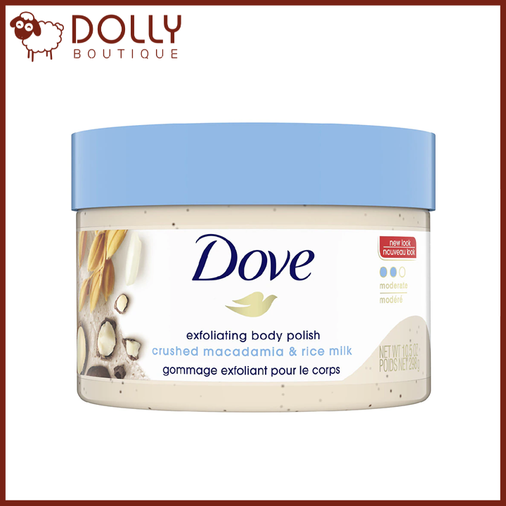 Tẩy Da Chết Cơ Thể Dove Exfoliating Body Polish Macadamia & Rice Milk 298gr - Maca và Sữa Gạo