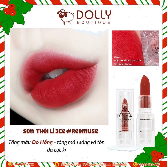 Son Thỏi 3CE Soft Matte Lipstick #Red Muse (Màu Đỏ Hồng)