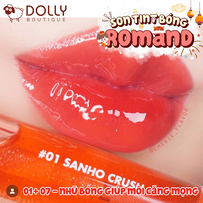 Son Kem Dạng Tint Bóng Romand Glasting Gloss Tint 4g #01 Sanho Crush (Hồng San Hô)