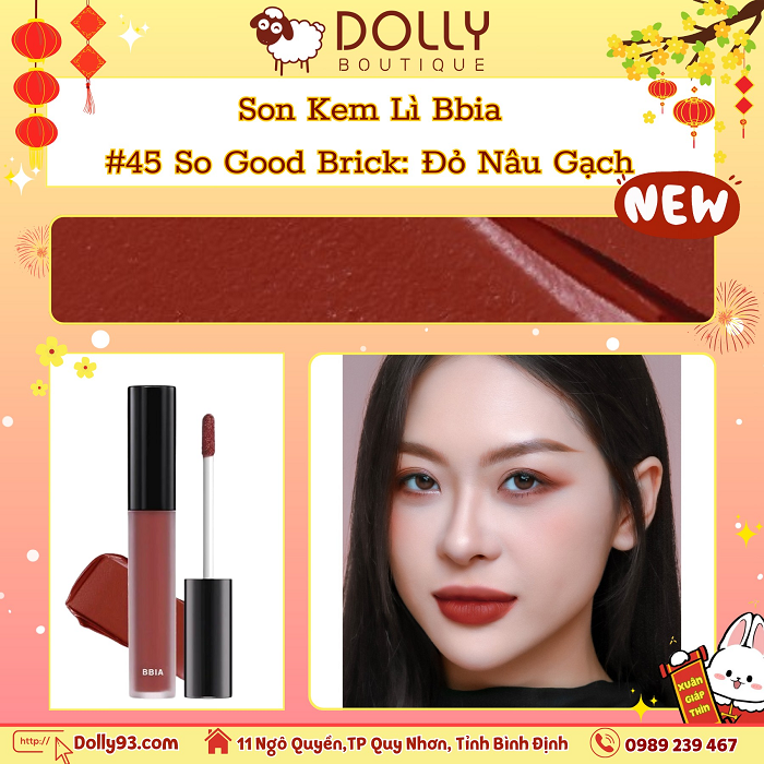 Son Kem Kì Bbia Last Velvet Lip Tint #45 So Good Brick (Đỏ Nâu Gạch) - 5g