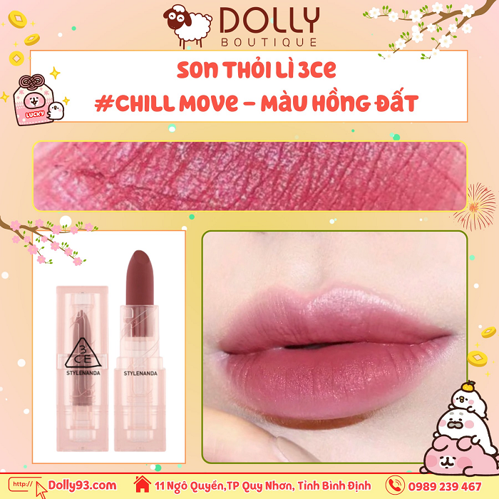 Son thỏi 3CE Clear Layer Cool Edition Lipstick Chill Move - Màu Hồng Đất