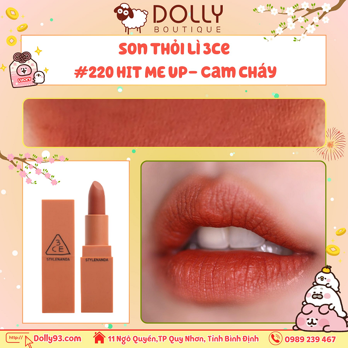 Son thỏi lì 3CE Mood Recipe Matte Lip Color #220 HIT ME UP (Màu Cam Đất) - 3.5g