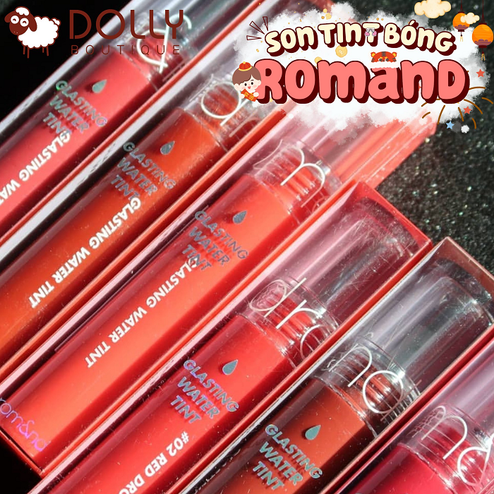 Son Tint Bóng Romand Glasting Water Tint 02 Red Drop Màu Đỏ Táo