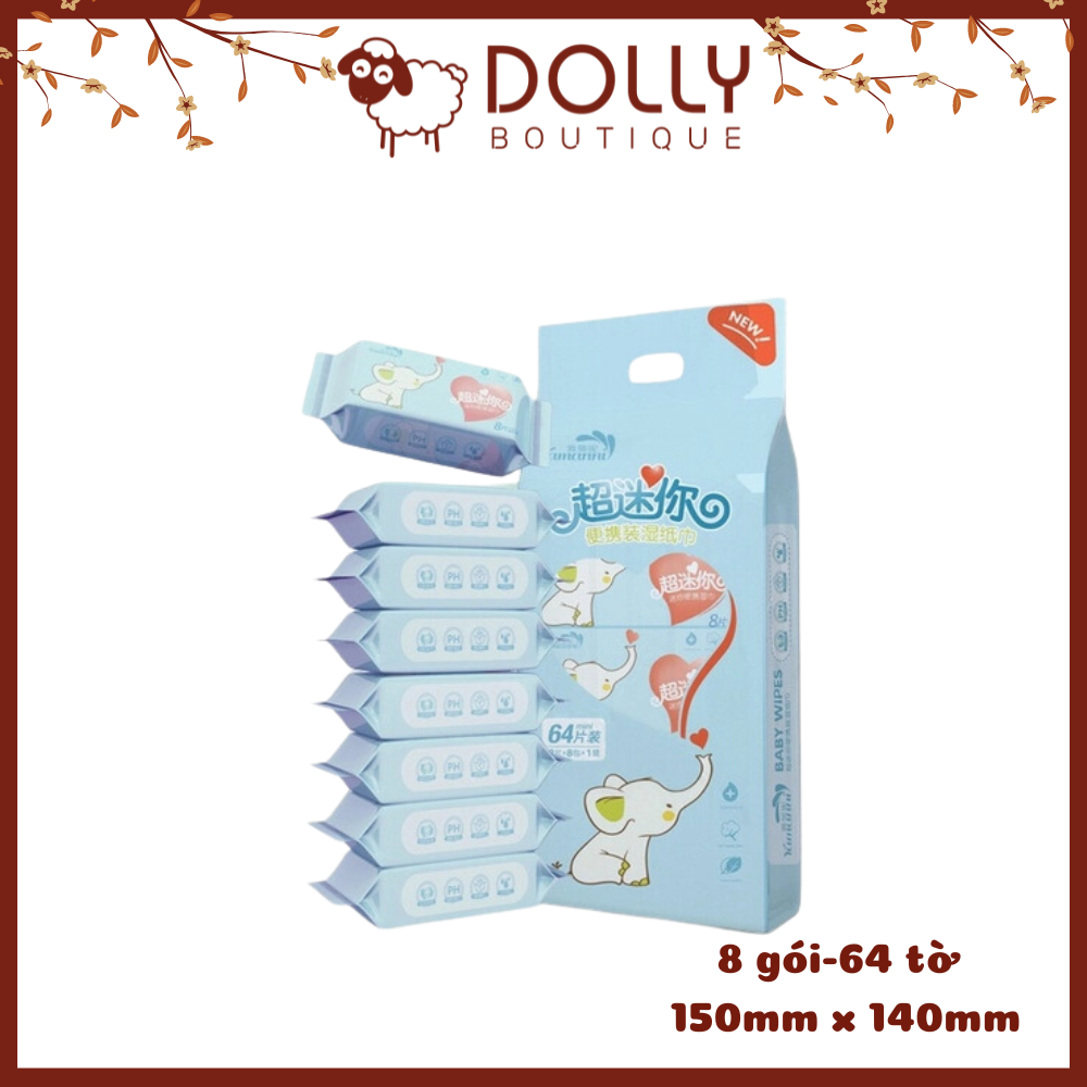 Khăn Ướt Super Mini Baby Wipes Tiện Lợi Dễ Thương Voi Xanh Lá