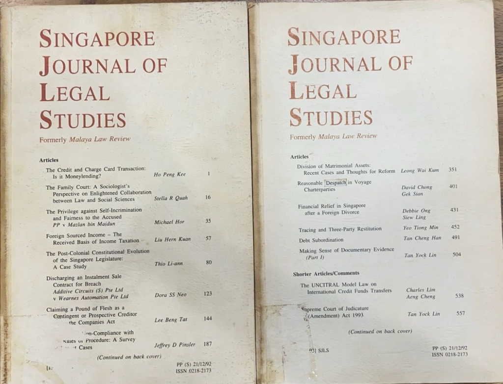 Singapore Journal Of Legal Studies 1993