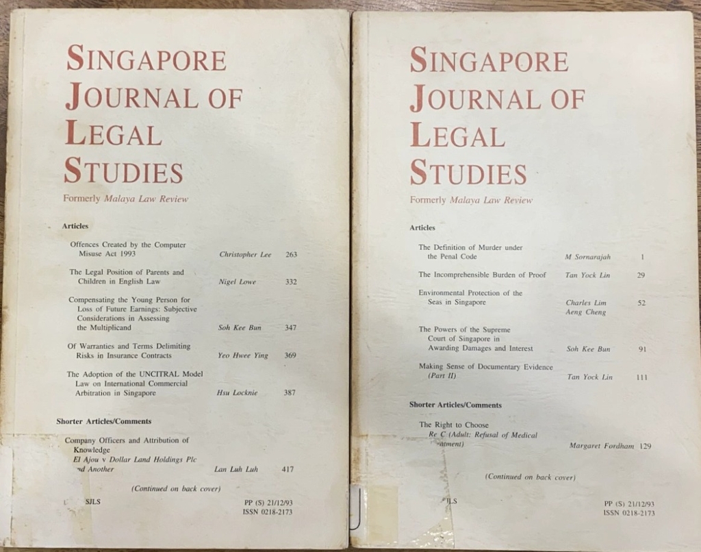 Singapore Journal Of Legal Studies 1994
