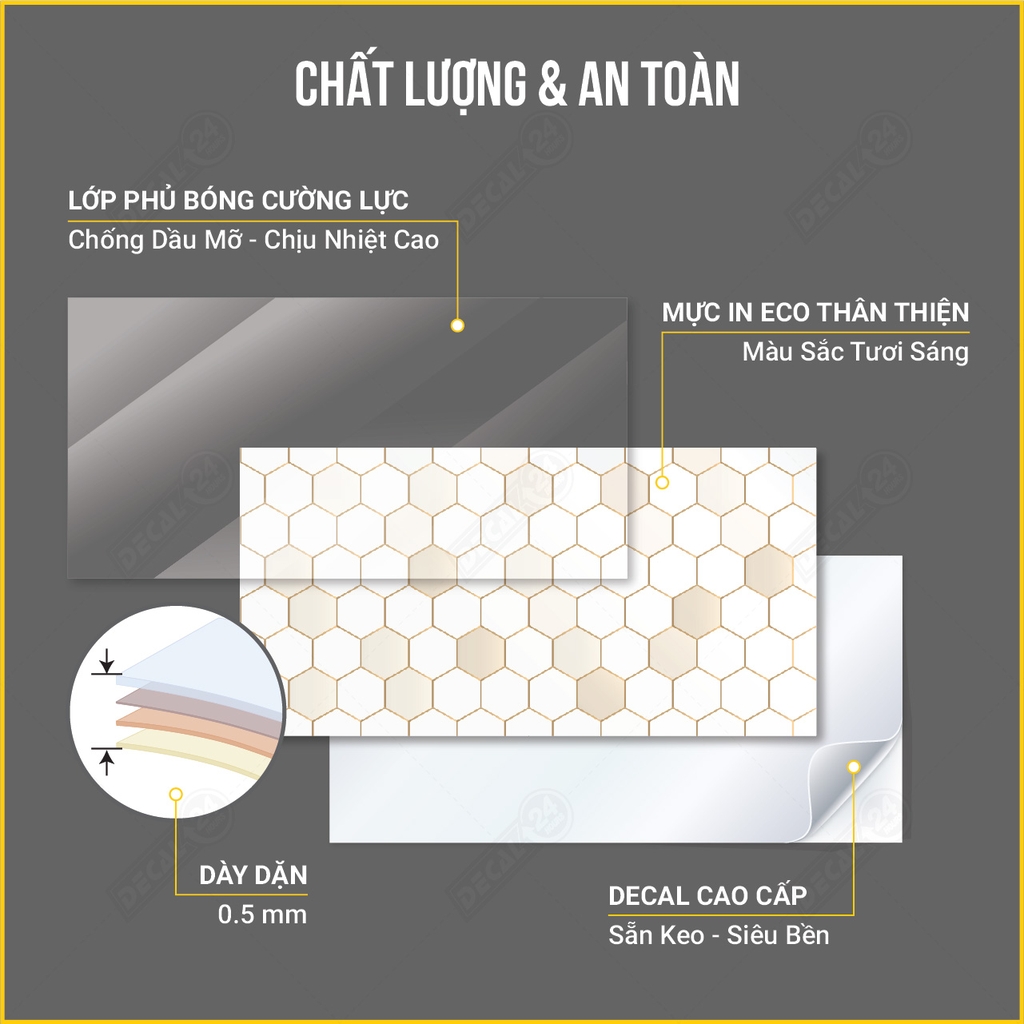 Decal Dán Bếp Họa Tiết Hình Chữ Nhật Giả Gạch Cao Cấp Decal24h