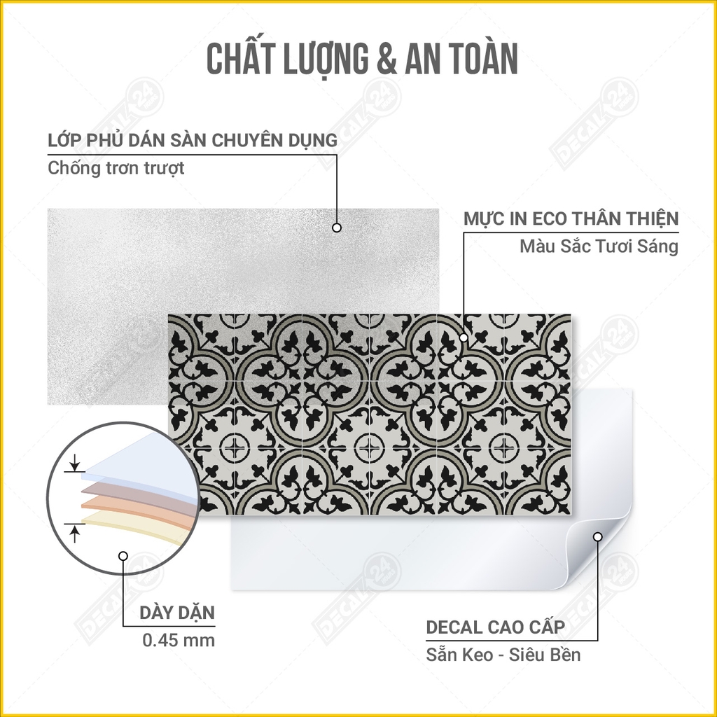 Decal Dán Sàn Nhà Hoa Văn Giả Gạch Men Cao Cấp Decal24h