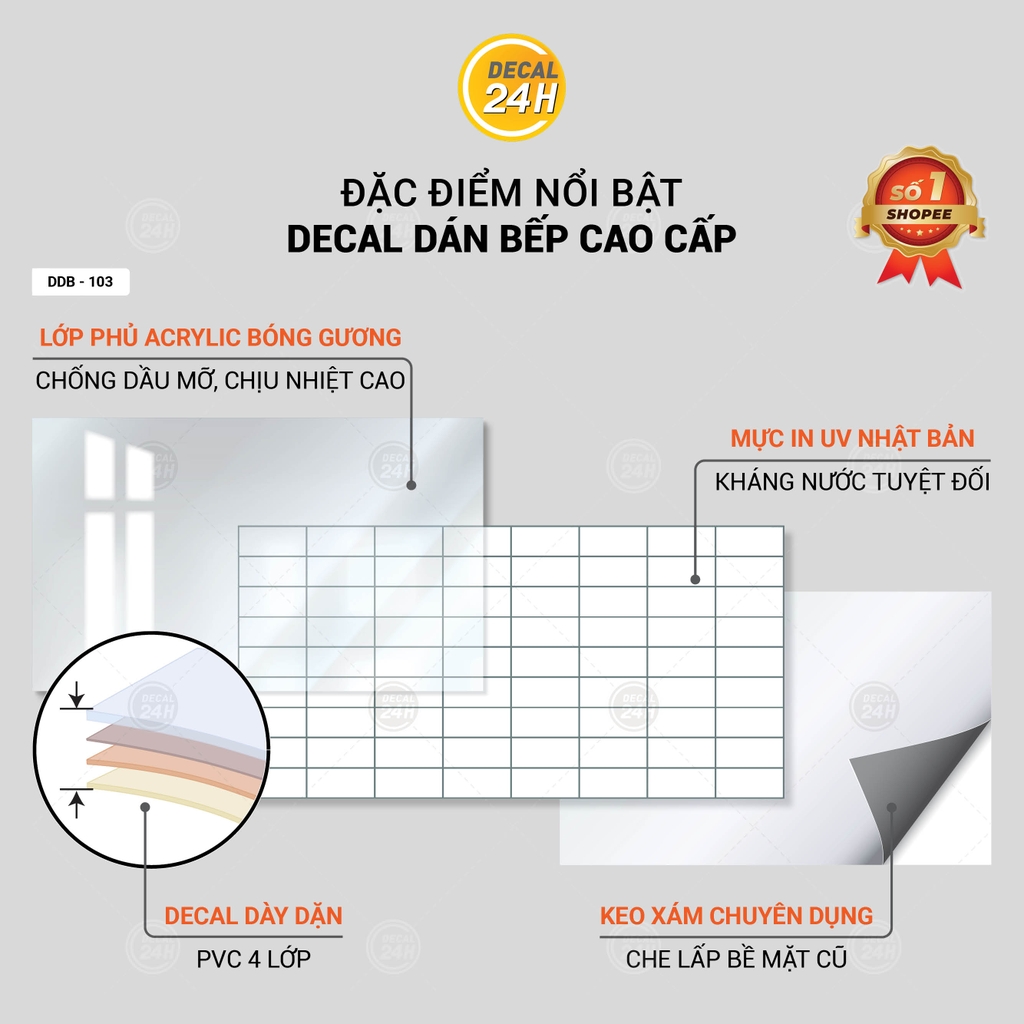 Decal dán bếp Acrylic Keo xám cao cấp DDB-103