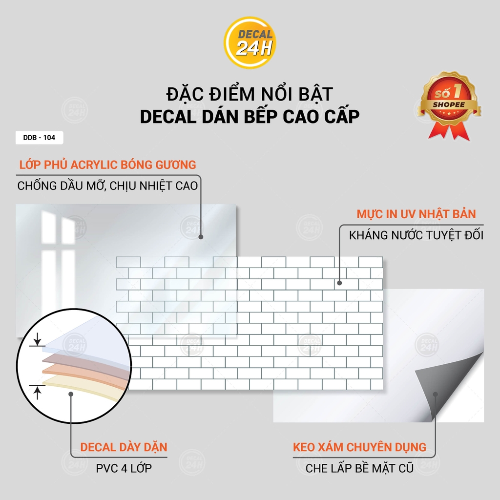 Decal dán bếp Acrylic Keo xám cao cấp DDB-104