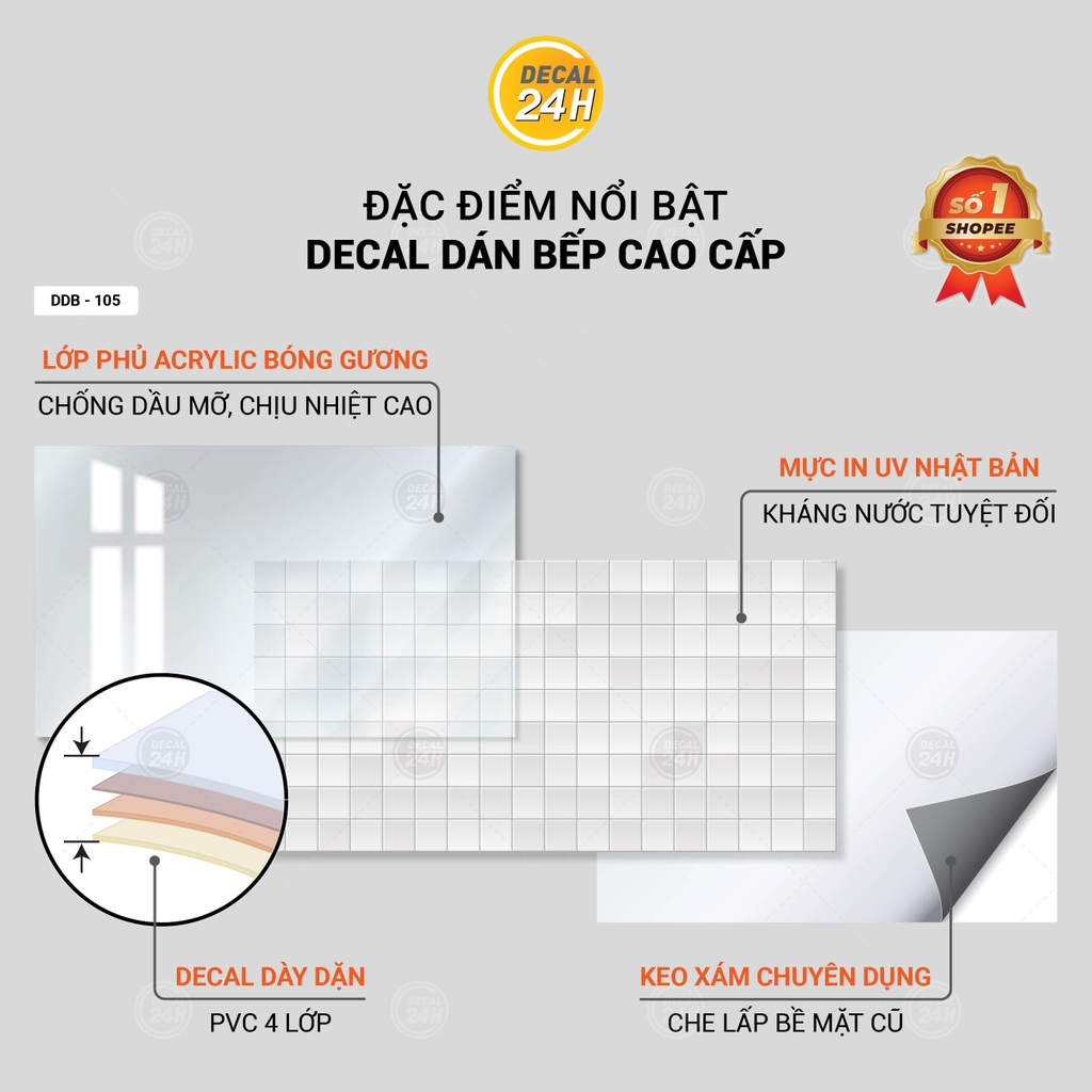 Decal dán bếp Acrylic Keo xám cao cấp DDB-105