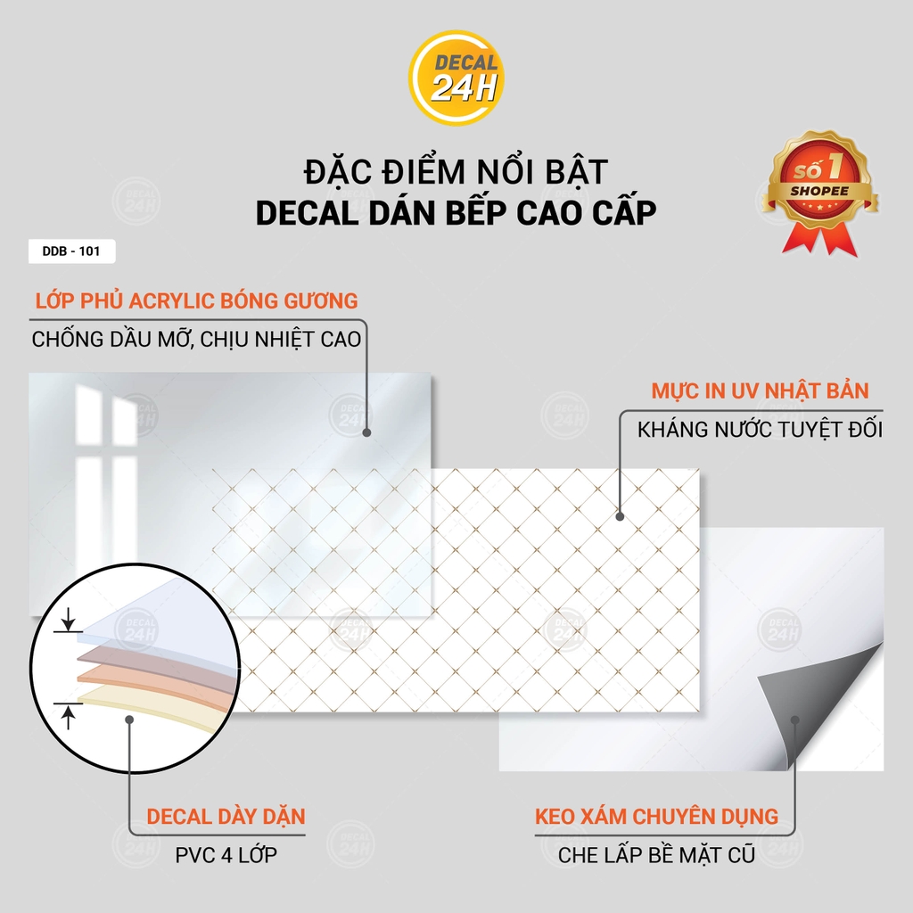 Decal dán bếp Acrylic Keo xám cao cấp DDB-101