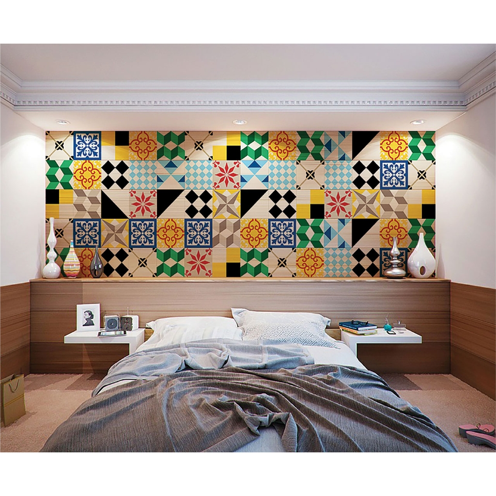 Decal Dán Gạch Bông Hoa Văn Hình Học Phong Cách Vintage Cao Cấp