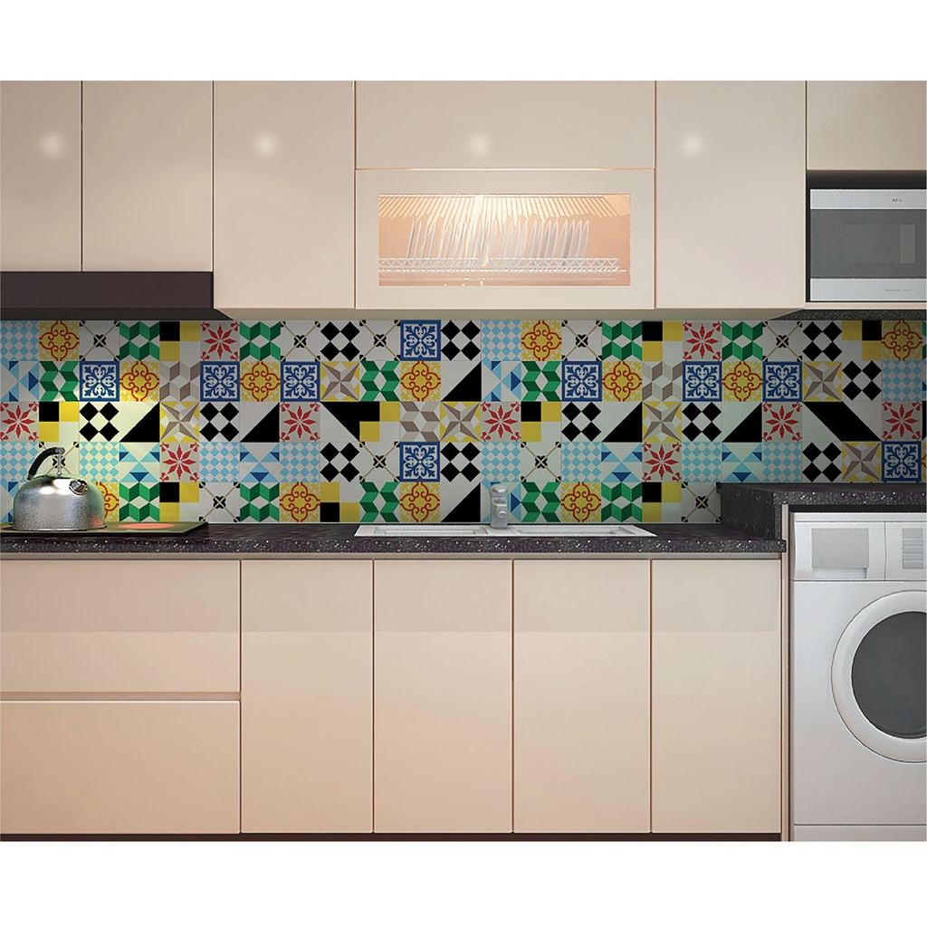 Decal Dán Gạch Bông Hoa Văn Hình Học Phong Cách Vintage Cao Cấp