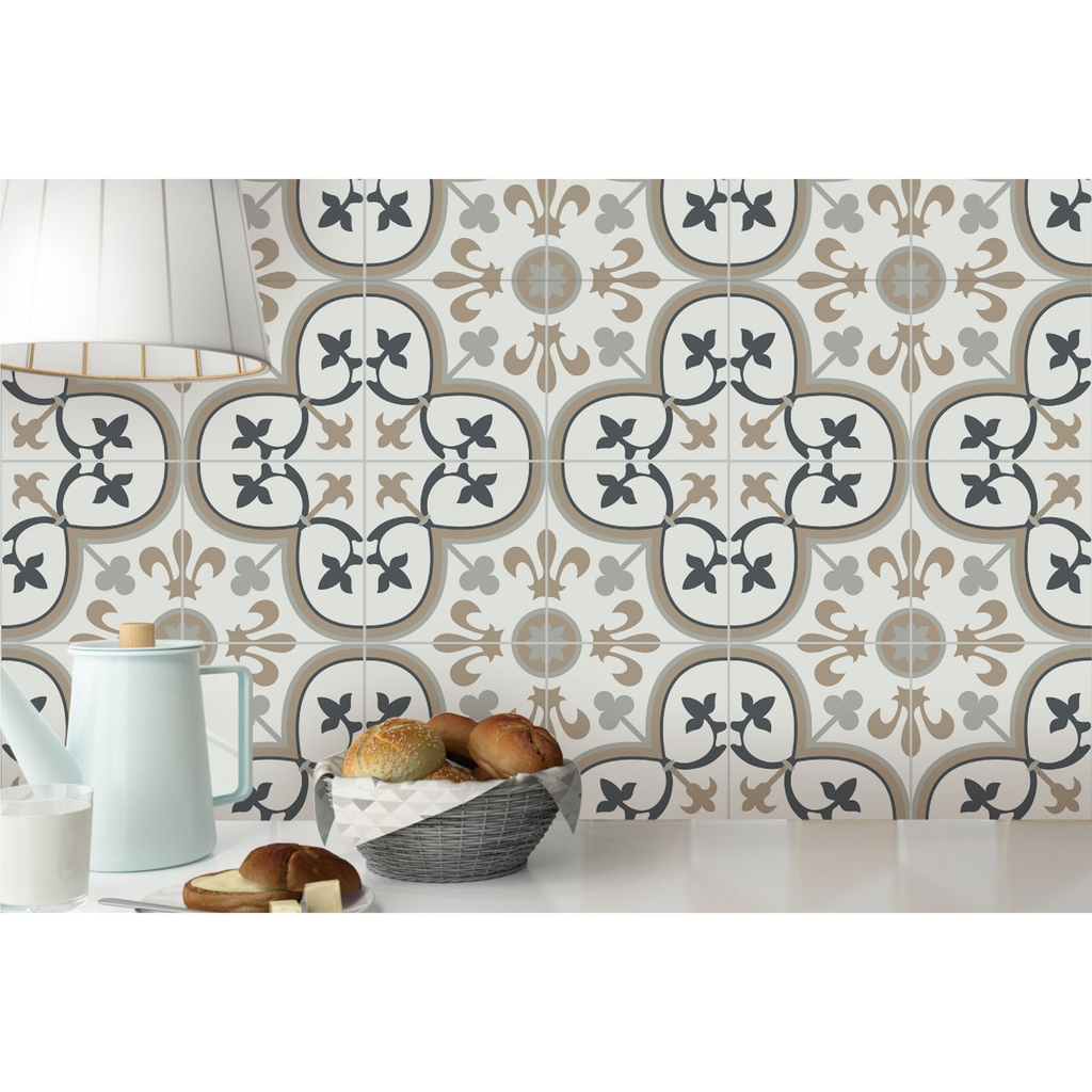 Decal Dán Gạch Bông Hoa Văn Đối Xứng Phong Cách Vintage Cao Cấp