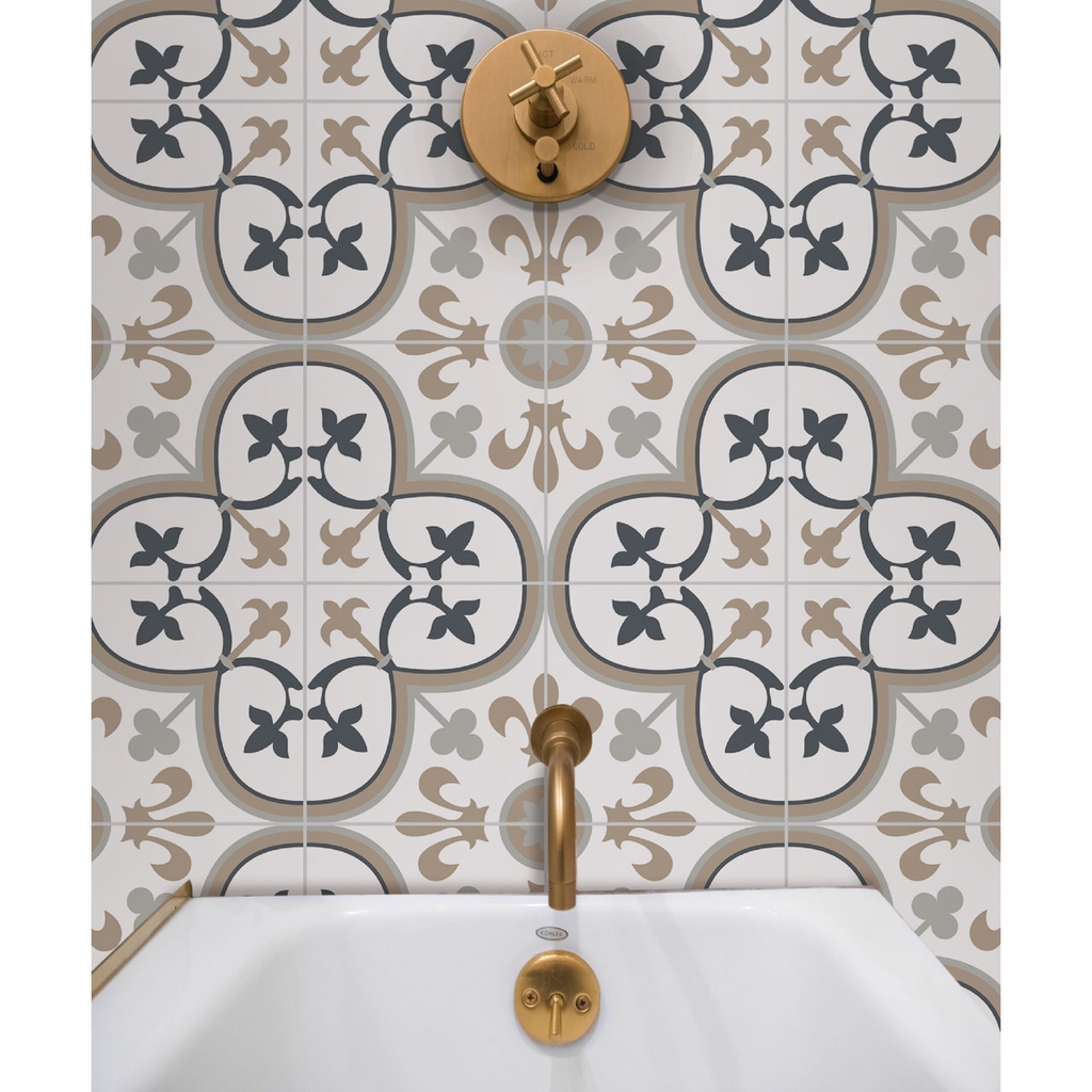 Decal Dán Gạch Bông Hoa Văn Đối Xứng Phong Cách Vintage Cao Cấp