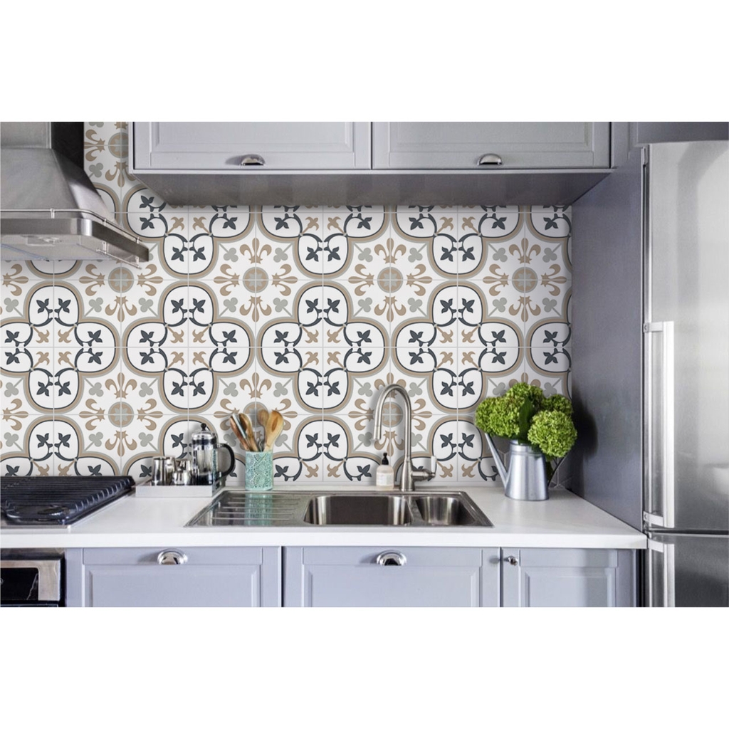 Decal Dán Gạch Bông Hoa Văn Đối Xứng Phong Cách Vintage Cao Cấp