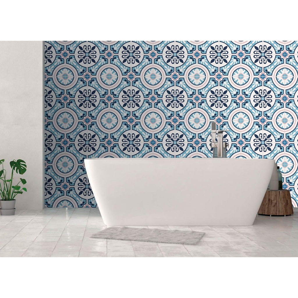 Decal Dán Gạch Bông Xanh Biển Phong Cách Vintage Cao Cấp
