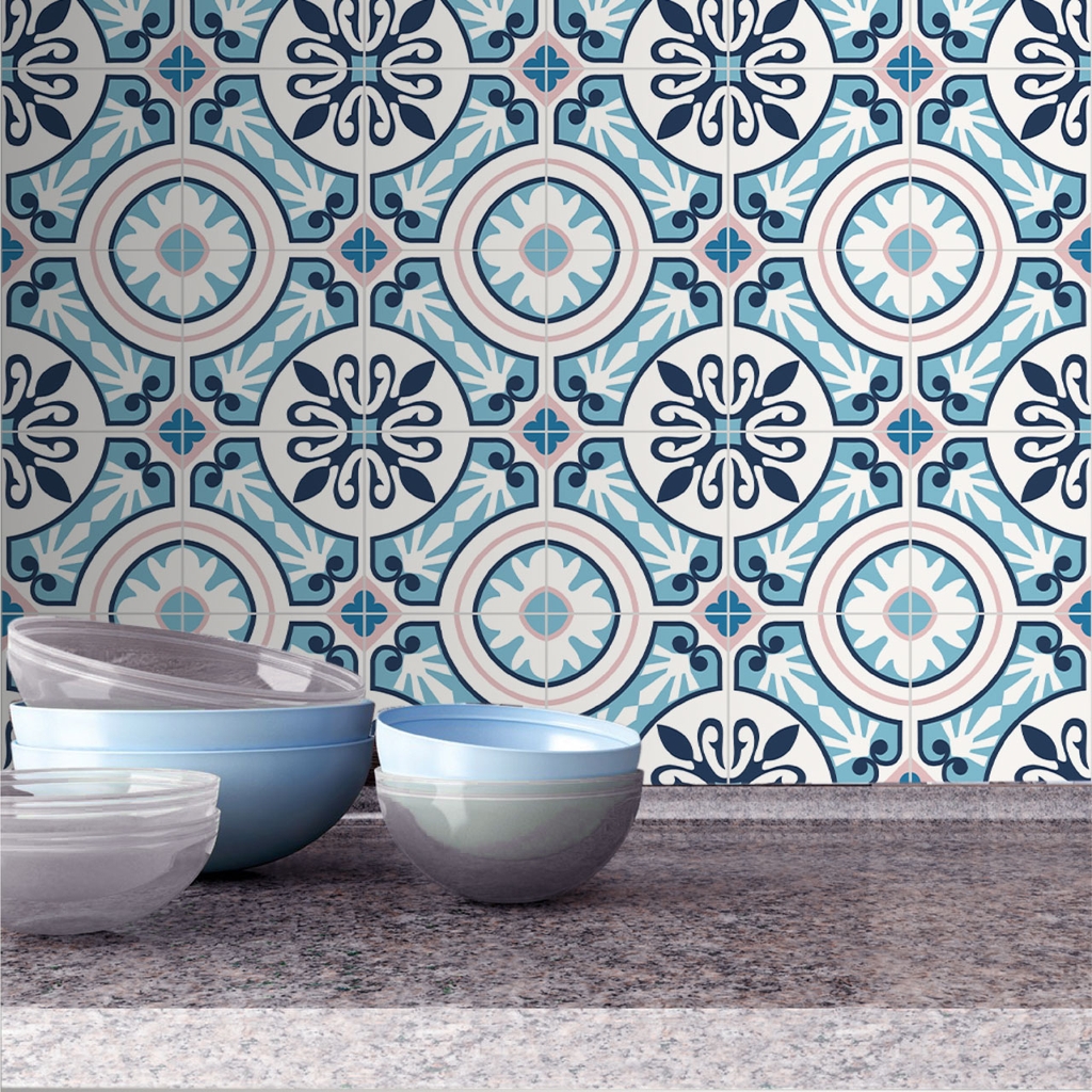 Decal Dán Gạch Bông Xanh Biển Phong Cách Vintage Cao Cấp